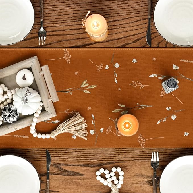 Artoid Mode 210 GSM Fall Table Runner 13x120 Inch Home Party Decor | Orange - Image 7