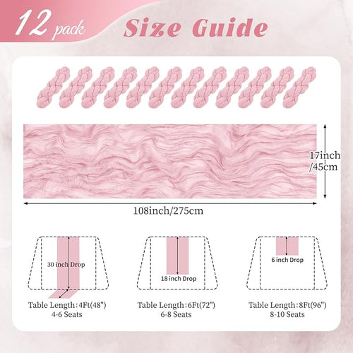 12 Pack Light Pink Cheesecloth Table Runner 17x108 Inch Semi Sheer Boho Gauze - Image 2