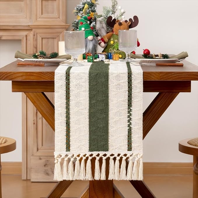 MLMW Boho Table Runner 40 inches Olive Green&Ivory Small Coffee Table Runner - Image 8