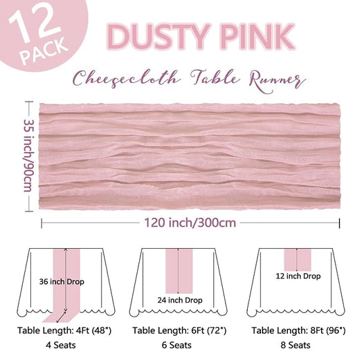 12 Pack Dusty Pink Table Runner Cheesecloth 10Ft Gauze Cheese Cloth Table - Image 2