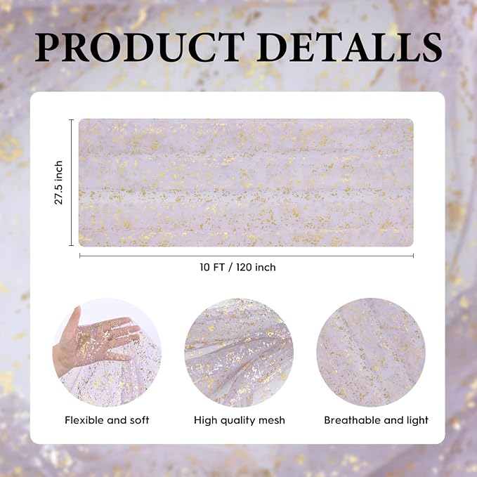 Artoid Mode 6Pcs Grayish Purple Gauze Gold Table Runner 10FT, Glitter Metallic - Image 7