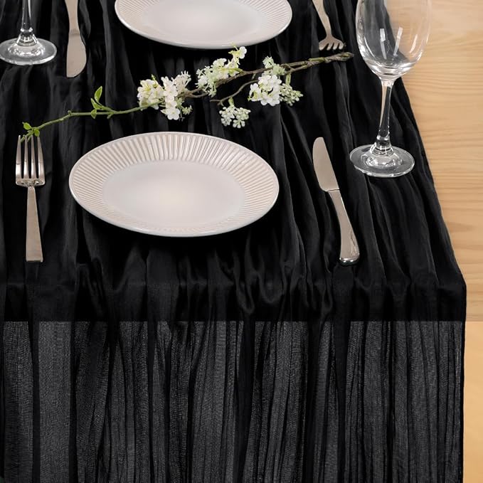 3 Pack Black Cheesecloth Table Runner 10ft Gothic Gauze Centerpiece | - Image 5
