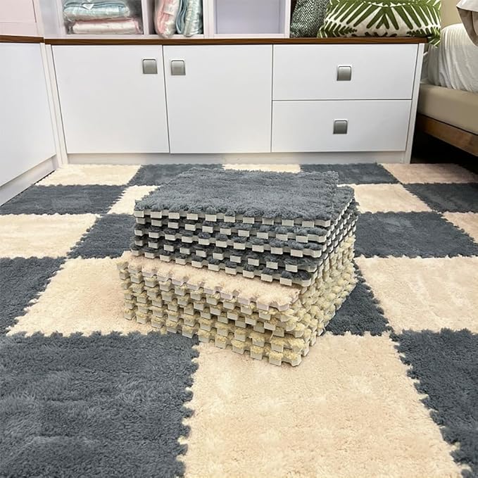 12pcs Carpet Squares Puzzle Floor Mat, Plush Interlocking Carpet Tiles by Unknown