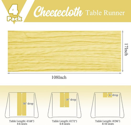 4 Pack Yellow Table Runner 17 x 108inch Cheesecloth Table Runner Boho Gauze - Image 2