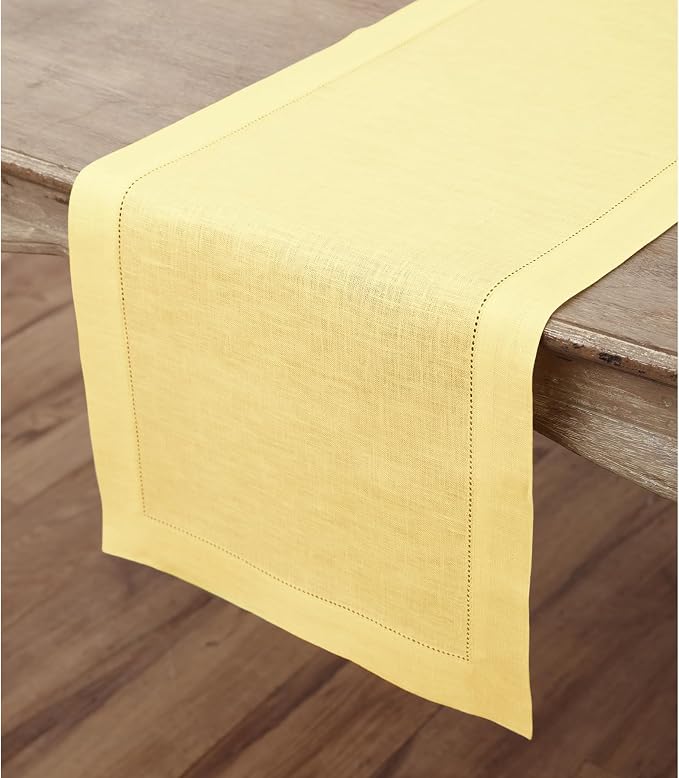 Solino Home 100% Linen Table Runner Yellow, Classic Hemstitch 14 x 72 in | - Image 3