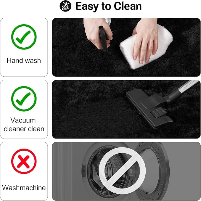 qulint Black Rug for Living Room, 10x14 Area Rug for Bedroom Soft Fluffy Large - Image 5