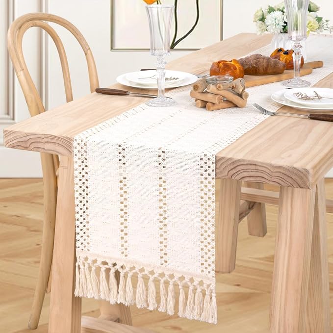 MLMW Boho Table Runner Farmhouse Burlap Small Table Runner Dresser Runner | - Image 2