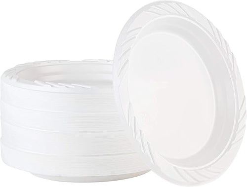 100 Count Disposable 6 Inch White Plastic Dessert Plates by PLASTICPRO