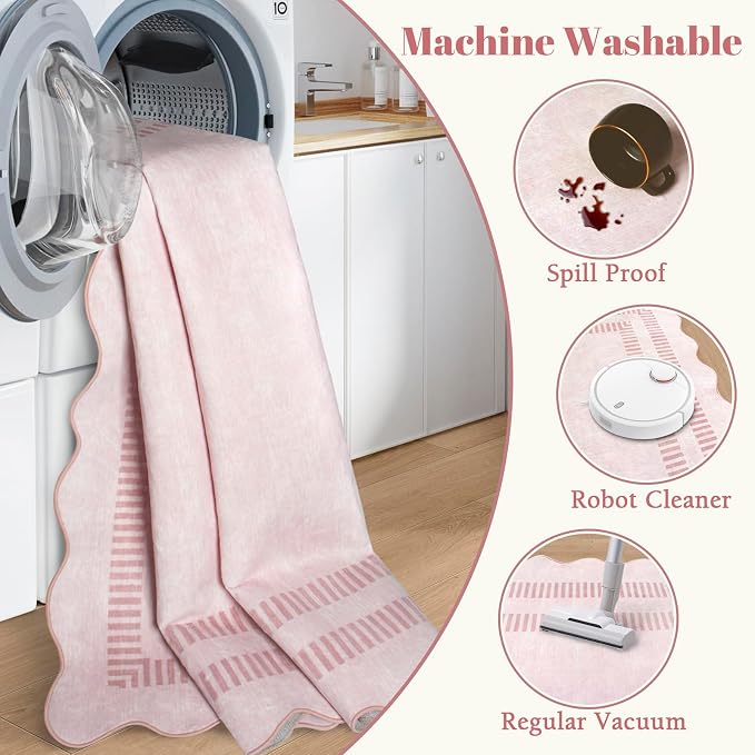 Pink Rugs for Bedroom Girls, 6x9 Washable Non Slip Area Rugs for Living Room - Image 5
