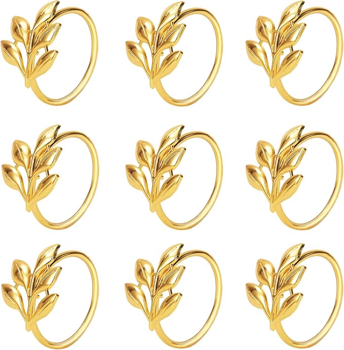 KPOSIYA Set of 20 Leaf Napkin Rings Metal Gold Napkin Holder Table Napkin Rings by KPOSIYA