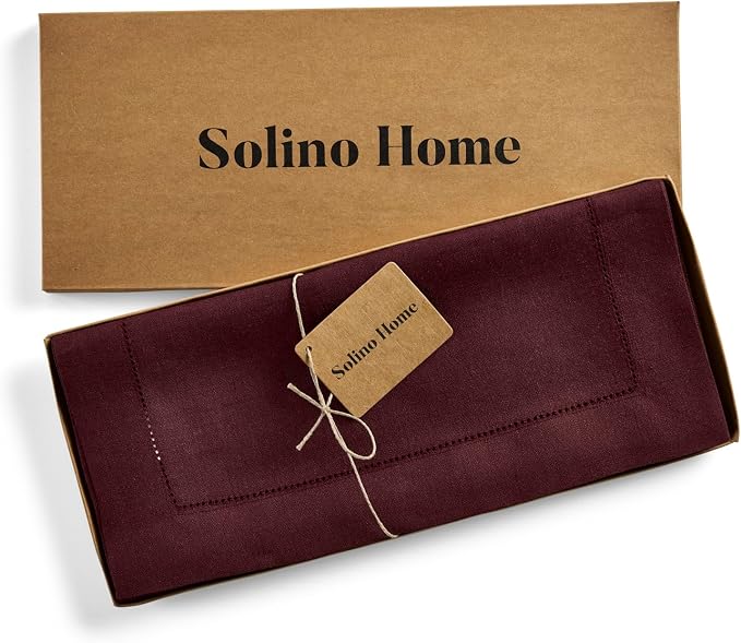 Solino Home 100% Pure Linen Table Runner Burgundy Hemstitch, 14 x 120 in | - Image 5