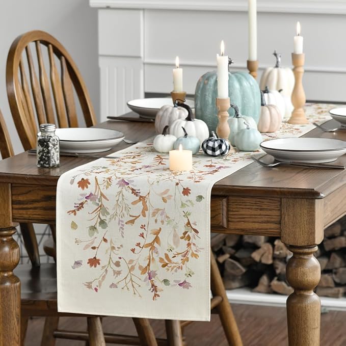 Artoid Mode 210 GSM Fall Table Runner 13x48 Inch Home Party Decor | Floral - Image 3