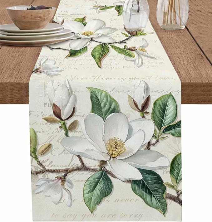 Vintage Floral Spring Table Runners 90 Inches Long, Rustic Botanical Table by Unknown