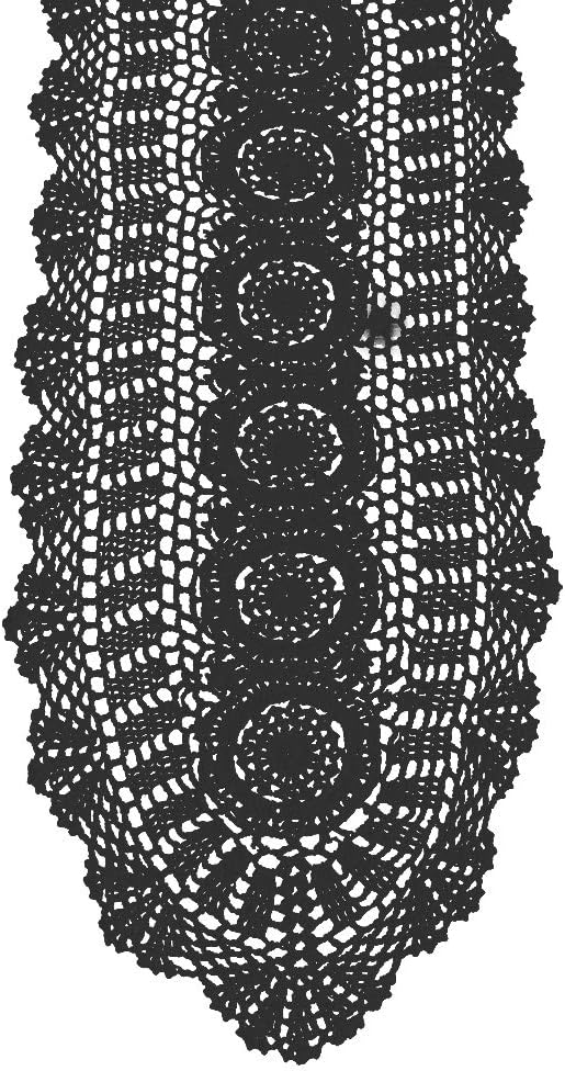 Cotton Handmade Crochet Lace Oval Table Runner Black 12x60 Inch by KEPSWET