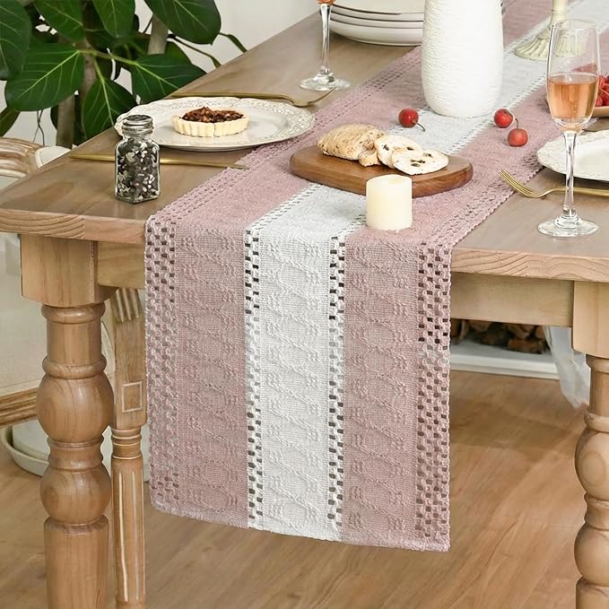 Artoid Mode Pink Farmhouse Woven Table Runner 12x108 Inch | Seasonal Holiday - Image 3