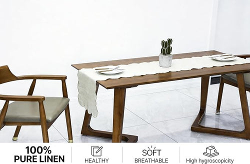 100% Natural Linen Rustic Scalloped Embroidery Table Runner 132 Inches Long - Image 2
