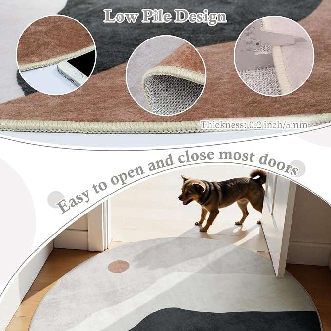 5ft Abstract Round Rug, Chic Washable Non-Slip Sun and Mountain Area Circle Rug - Image 3