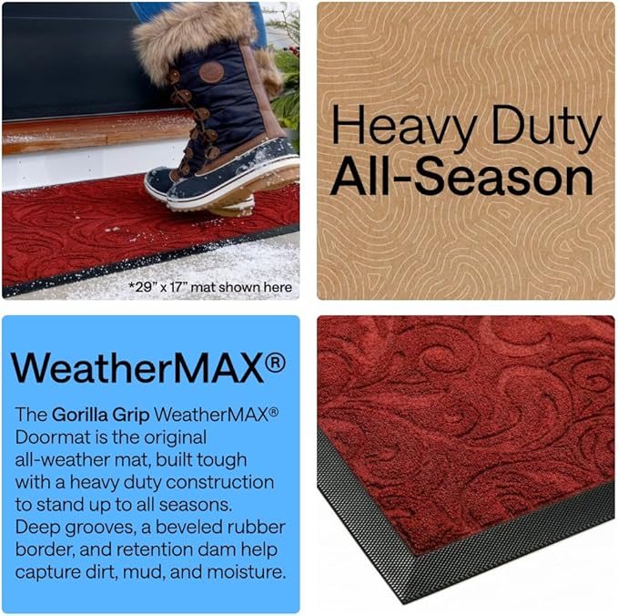 GORILLA GRIP 100% Waterproof All-Season WeatherMAX Doormat 35x23, US Designed - Image 3