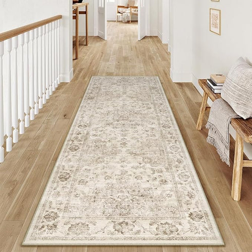 2x6 Washable Neutral Runner Rug Beige Vintage Hallway Kitchen Carpet Non-Slip by WondRg
