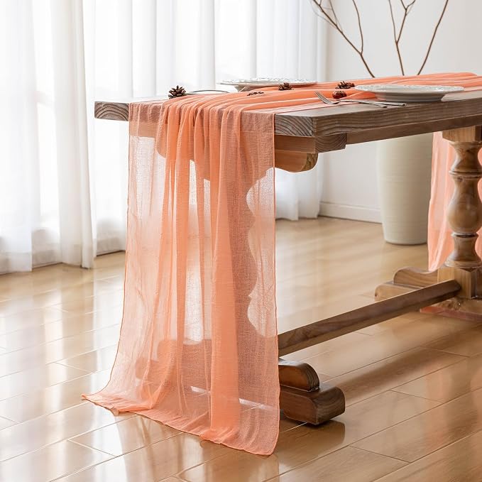 6Pcs Coral Peach Cheesecloth Table Runner 120 Inches - Image 3