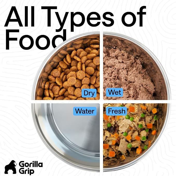 GORILLA GRIP Dog Bowls, Food Grade 304 Stainless Steel Holds 8 Cups Each Food - Image 7
