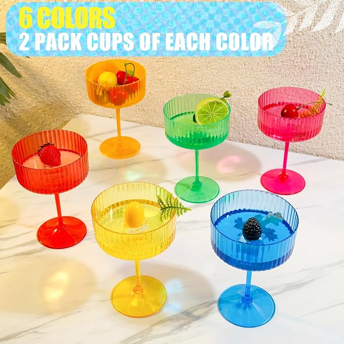 Jingmore 12 Pcs Ribbed Martini Glasses 10 oz Disposable Plastic Vintage Ribbed - Image 3