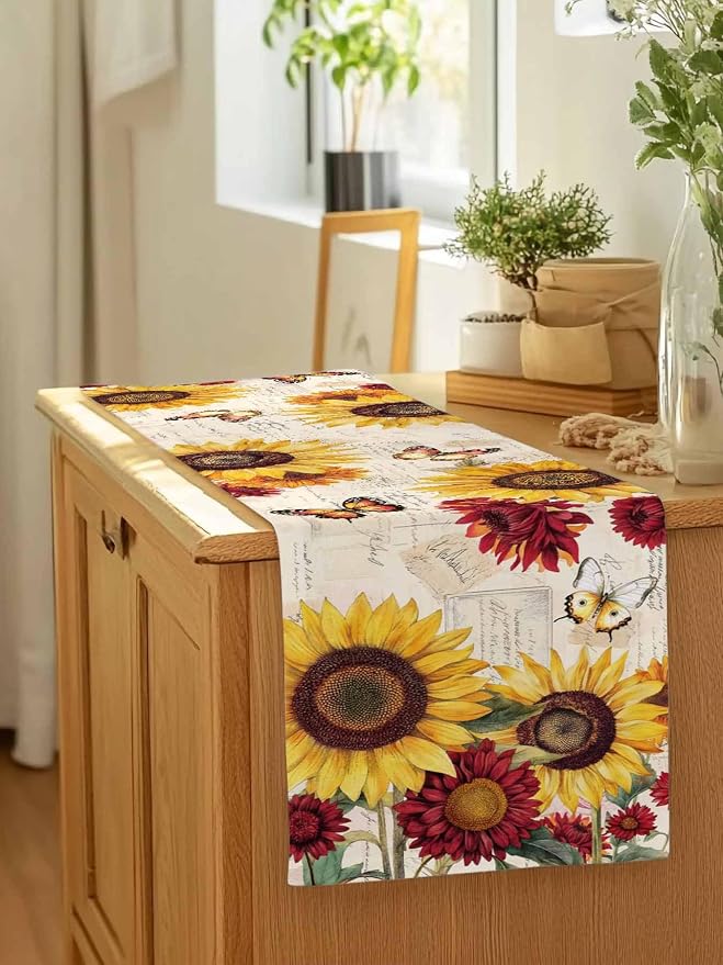 Sunflower Farmhouse Table Runners 108 Inches Long, Spring Summer Retro Table - Image 7