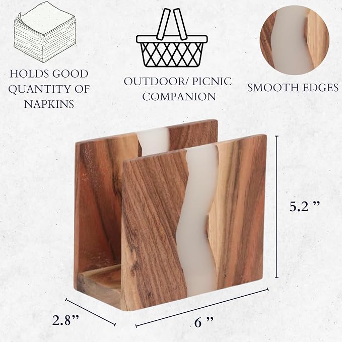 Acacia wood & Transparent Epoxy resin Napkin holder - Image 4