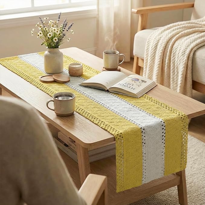 Artoid Mode Yellow Farmhouse Woven Table Runner 12x108 Inch | Holiday Rustic - Image 5