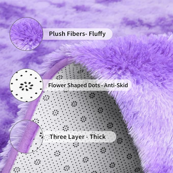 FlyDOIT Purple Tie-Dyed 9x12 Feet Large Rugs - Image 6