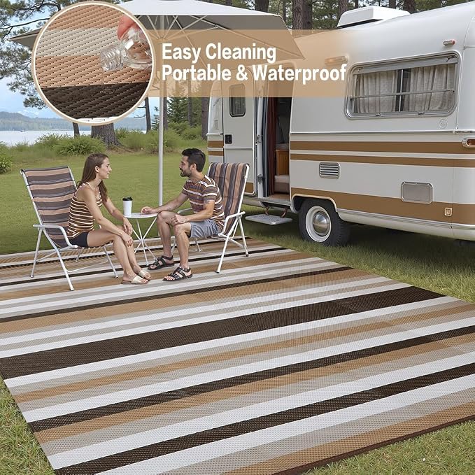 HUGEAR Outdoor Waterproof Rug 5'x8' Plastic Straw Rugs Washable Reversible - Image 5