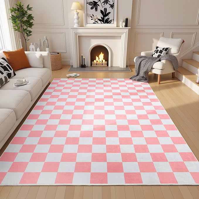 Terrug Pink and White Checkered Rug - Image 3