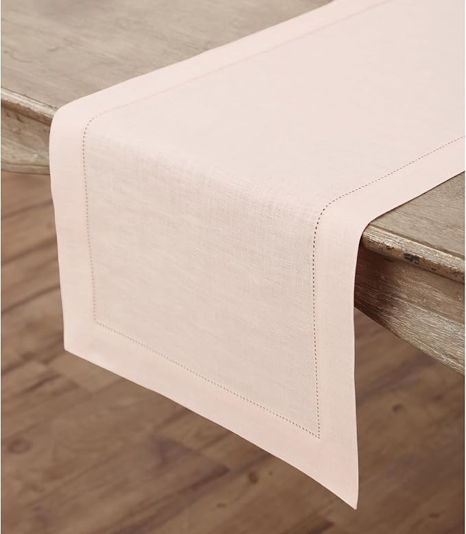 Solino Home 100% Pure Linen Dining Table Runner Pink Hemstitch, 14 x 144 in | - Image 3