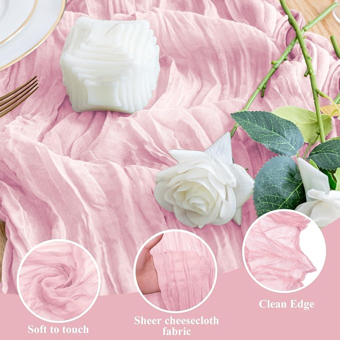 Cheesecloth Table Runner Blush Pink 10FT Boho Gauze Runner, 2 Pack | 120 Inch - Image 3