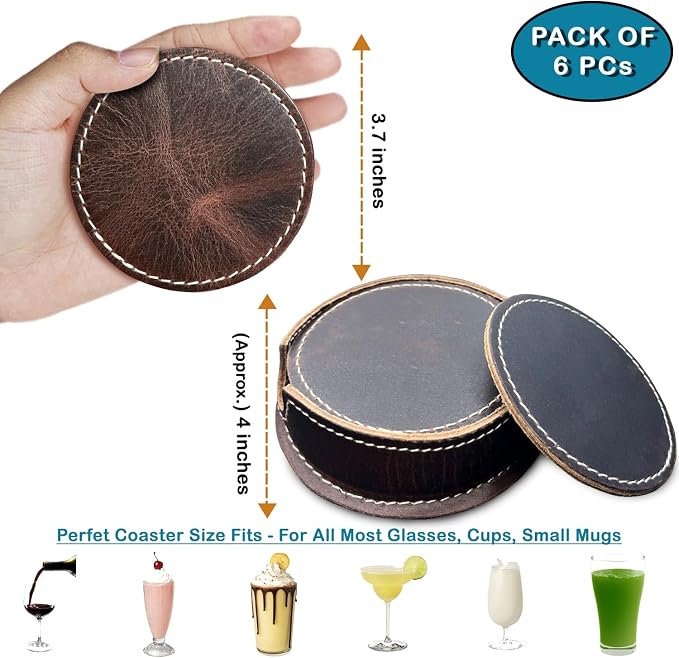 Leather Coasters for Drinks Set of 6 - Image 3
