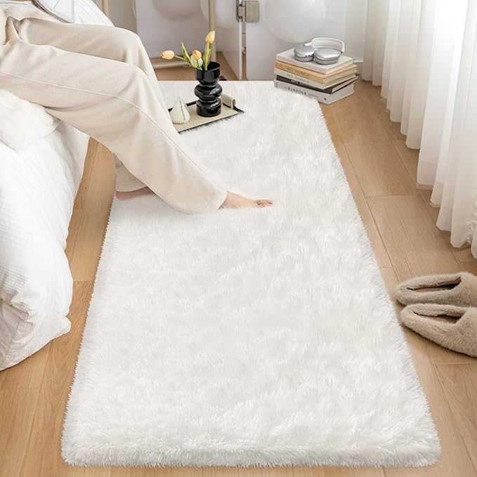 2x5 Feet White Soft Runner Rug for Bedroom Bedside, Fluffy Washable Runner - Image 8