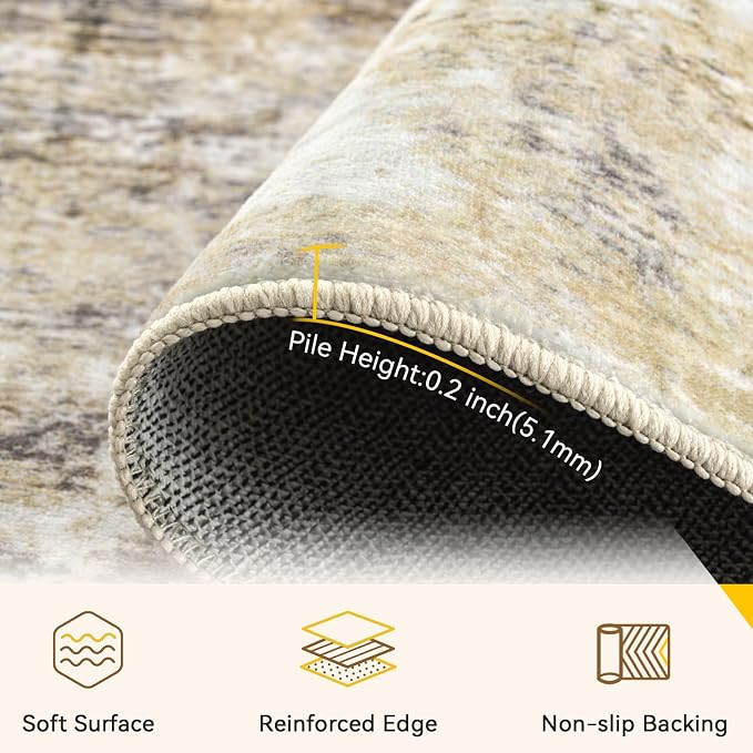 RELEANY Washable Area Rugs 4'x6' Non-Slip Modern Abstract Soft - Image 5