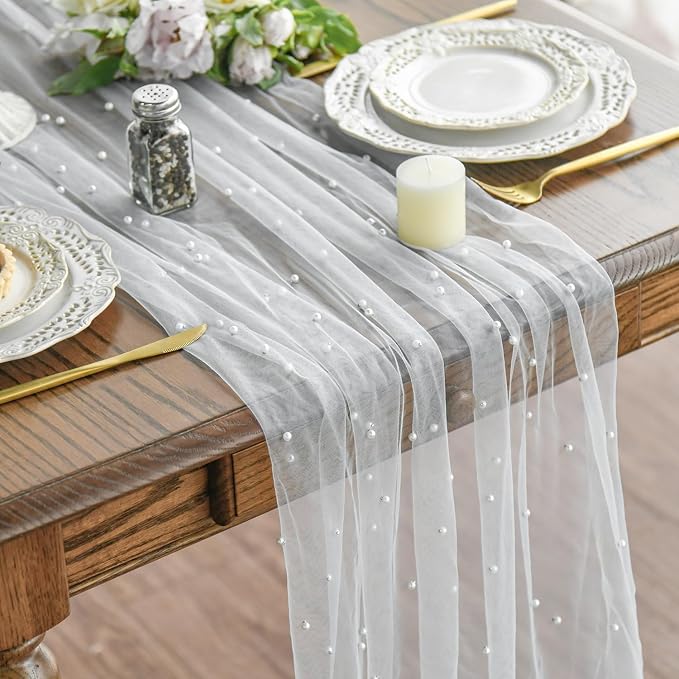 Artoid Mode Pearl Gauze Table Runner 59x120 Inch, Seasonal Sheer Kitchen Dining by ArtoidMode