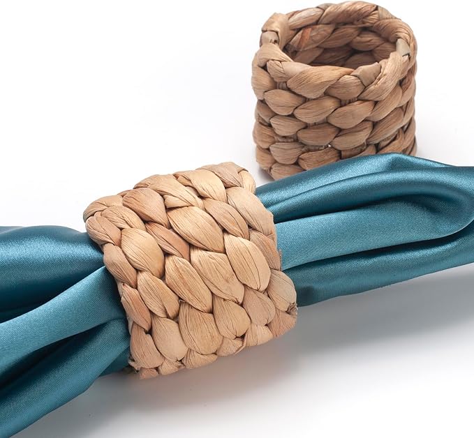 Napkin Rings Set of 6, Handmade Water Hyacinth Boho Napkin Rings, Rustic - Image 5