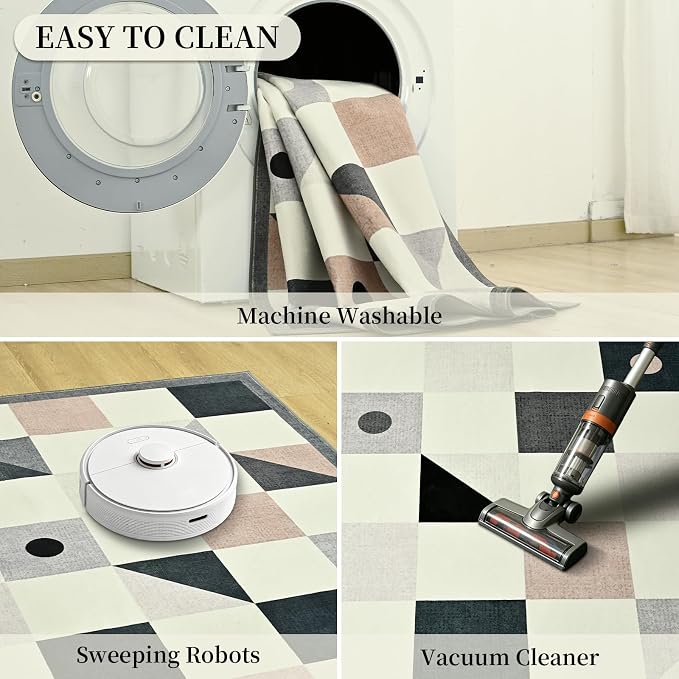 Terrug 3x5 Checkered Rug for Entryway, Soft Low Pile Stain Resistance Carpet - Image 7