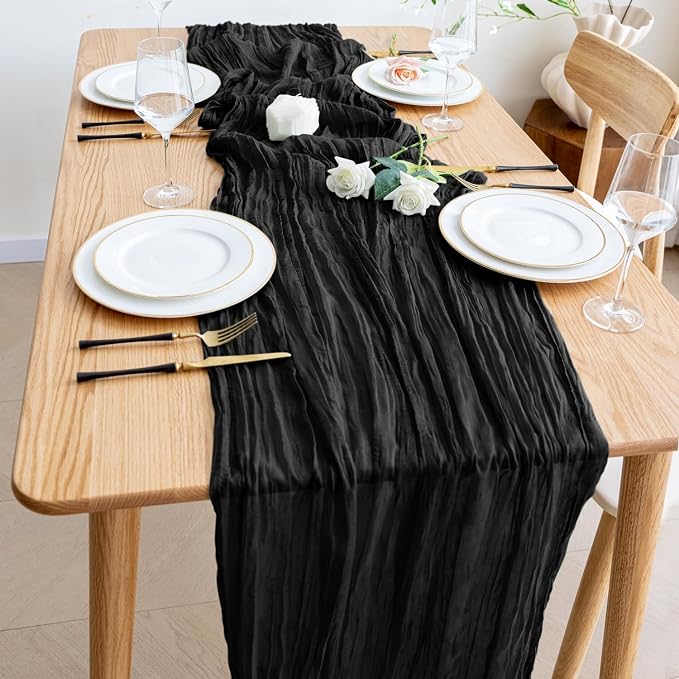 Cheesecloth Table Runner Black 10FT Boho Gauze Runner, 2 Pack | 120 Inch Cheese - Image 6