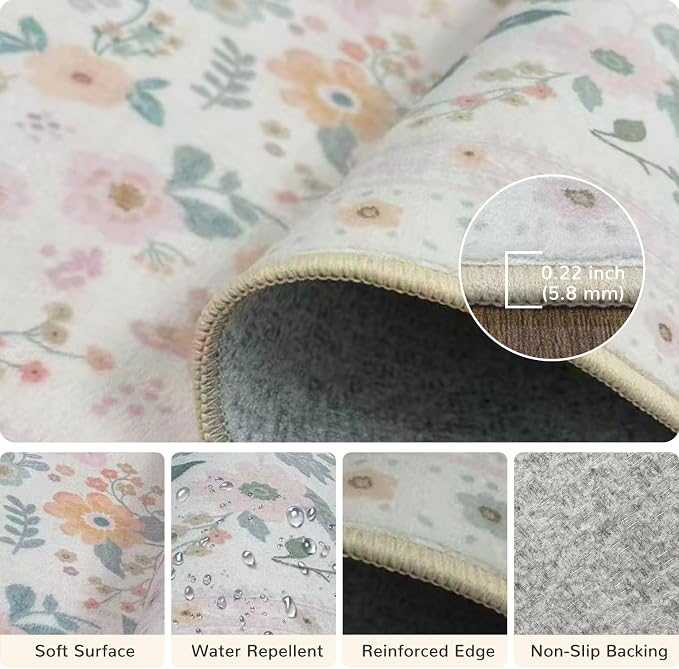 2x6 Area Rugs, Washable Floral Rug, Low Pile Non-Slip Carpet, Flower Rug - Image 4