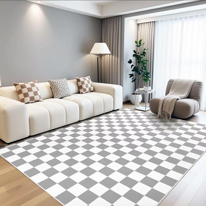 Terrug Grey and White Checkered Rug - Image 2