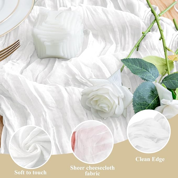 Cheesecloth Table Runner Ivory 10FT Boho Gauze Runner, 2 Pack | 120 Inch Cheese - Image 3