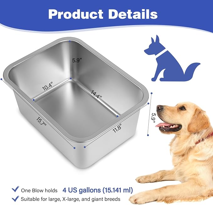 4 Gallon Large Dog Water Bowl, Stainless Steel Bowl - Image 2