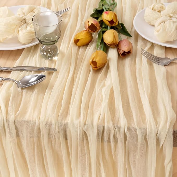 8 Pack Beige Cheesecloth Table Runner 10ft Boho Rustic Gauze Runner | - Image 3