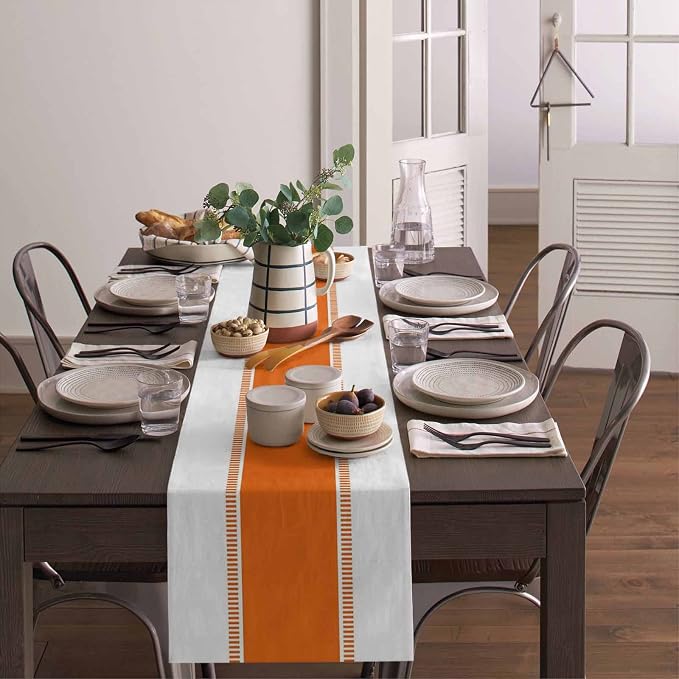 Orange Stripes Table Runners, Farmhouse Table Runner Dresser Scarves 70 inches - Image 4