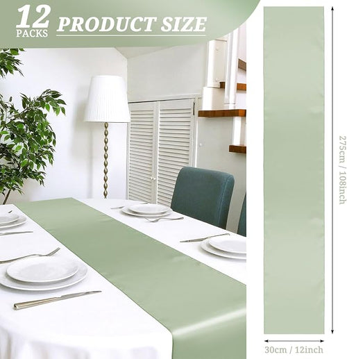 12 Pack Sage Green Satin Table Runner 12 x 108 Inch Long Premium Table Runners - Image 2