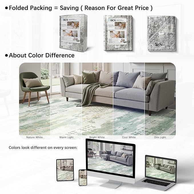 DCX Abstract Area Rug 4x6, Washable Sage Green Modern Rug - Image 9
