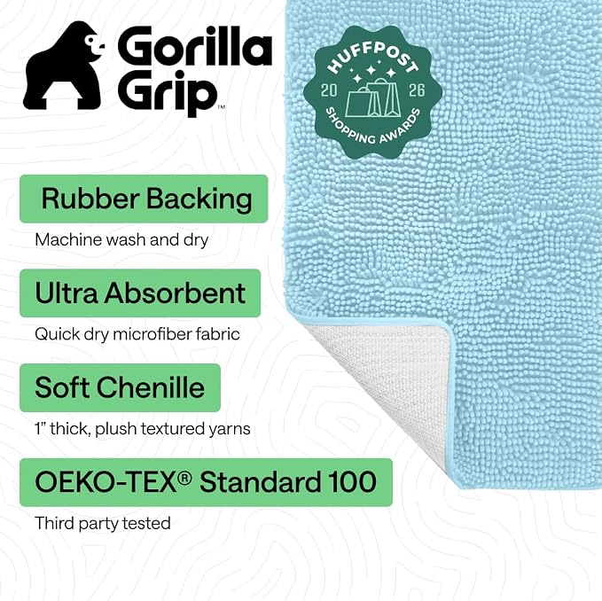 GORILLA GRIP Bath Rug Mat 36x24, Thick Soft Absorbent Chenille, Quick Dry - Image 2